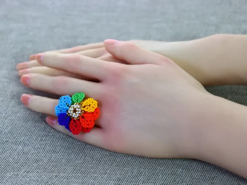 Anillos De Flor Girasol Chaquira Anillos De Cuentas Huichol