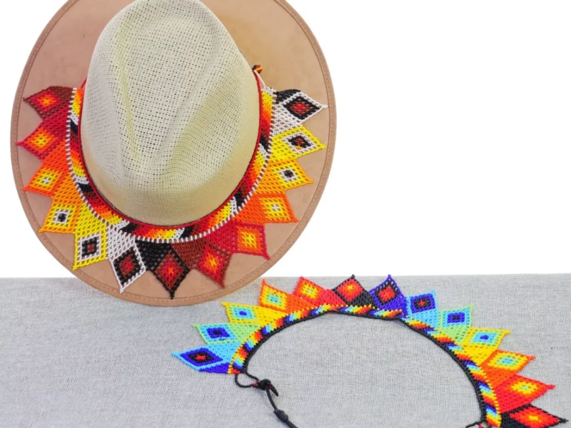 Toquilla De Chaquira Huichol Tejida A Mano Para Sombrero