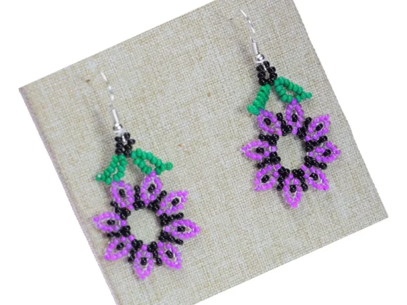 Aretes De Chaquira Colgante De Flor Artesanal