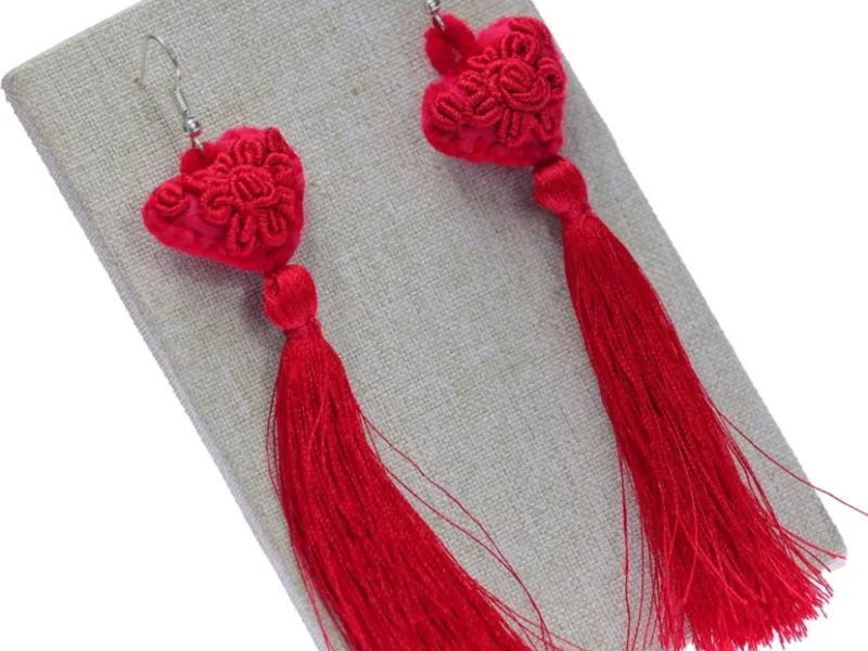 Aretes Bordados De Corazon Colgante De Moda Artesanal