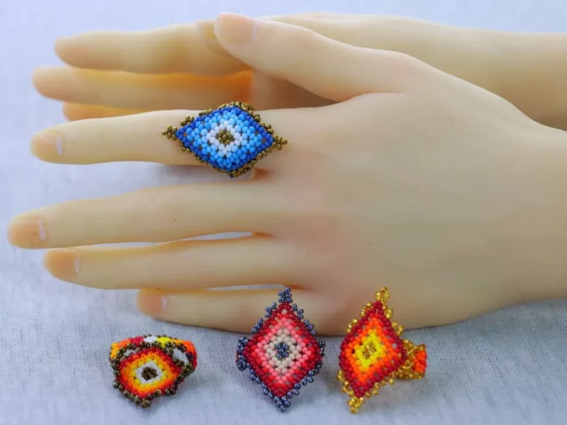 Anillos De Rombo Chaquira Anillos De Cuentas Huichol