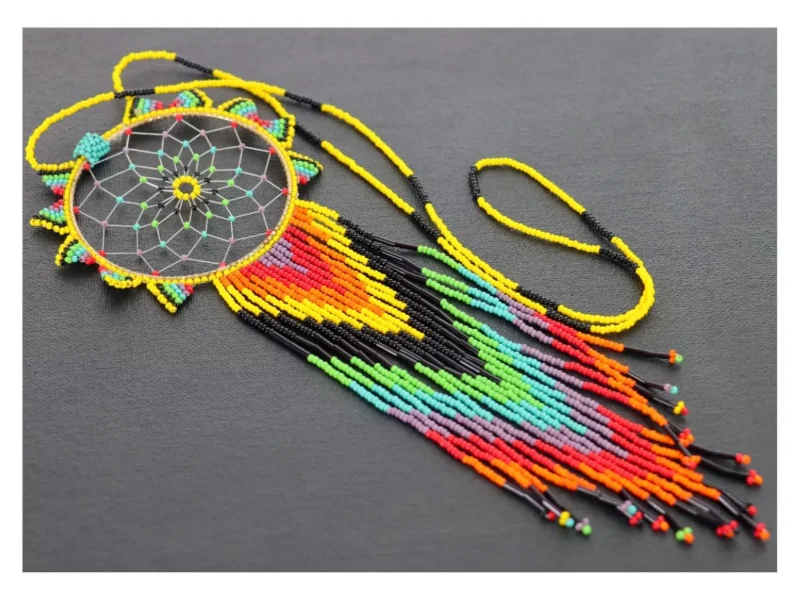 Collar Largo Atrapasueños De Mostacillas De Colores