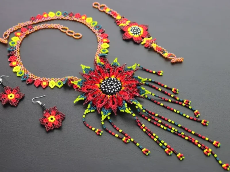 Set Collar Largo De Chaquira Flor