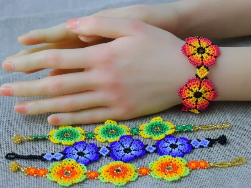 12pzs Pulseras Floral De Chaquira Pulsera De Artesanal