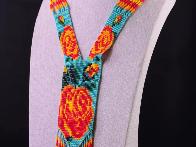 Collar Largo Tejido Floral Collar De Chaquira Arte Huichol