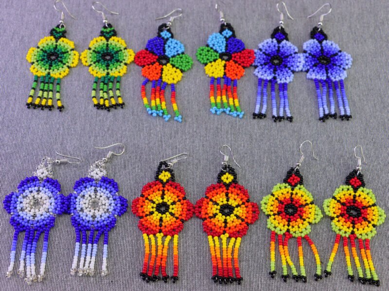 Aretes De Flor Colgante Artesanal Aretes De Cuentas Huichol