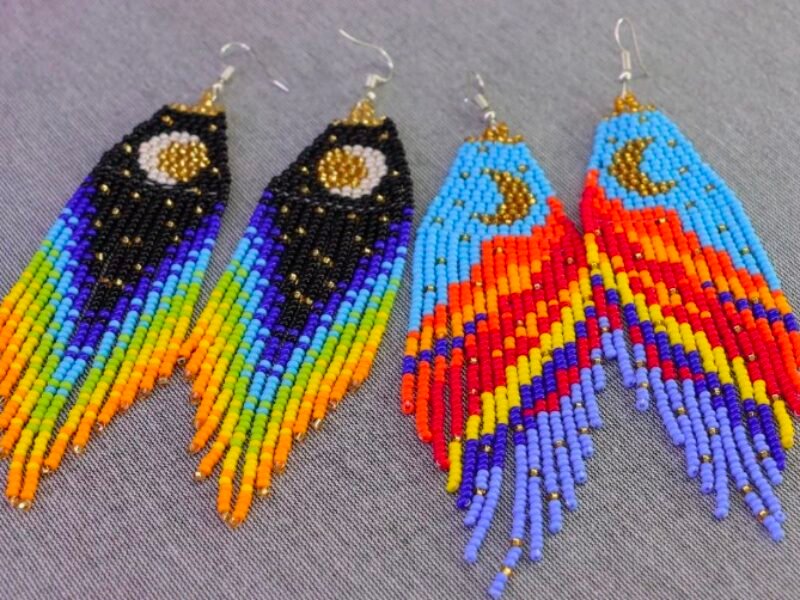 Aretes De Luna Flecos Chaquira Aretes Largos De Moda Artesanal