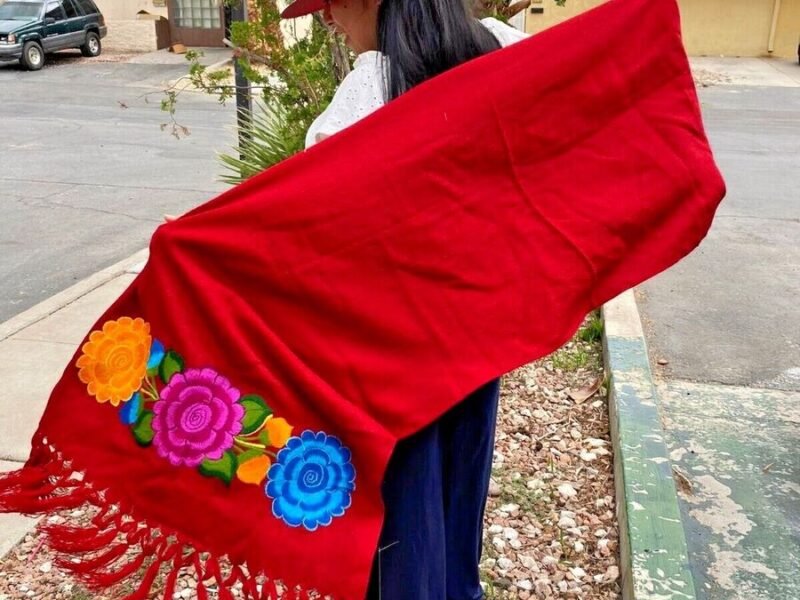 Chal Rebozo Con Bordado Floral De Colores Artesanales