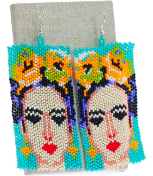 Set De 6 Pares De Aretes De Frida Kahlo De Mostacillas Artesanal - Image 2