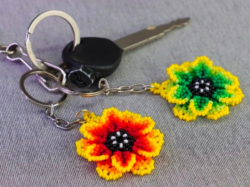 Llaveros De Chaquira Flor Girasol Llaveros De Cuentas Huichol