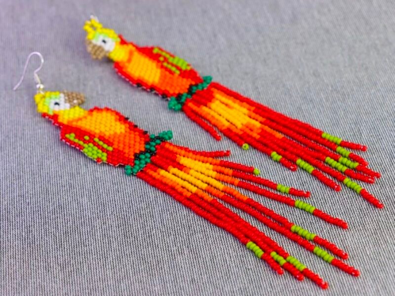 Aretes Colgante De Guacamaya Aretes De Chaquira Artesanal