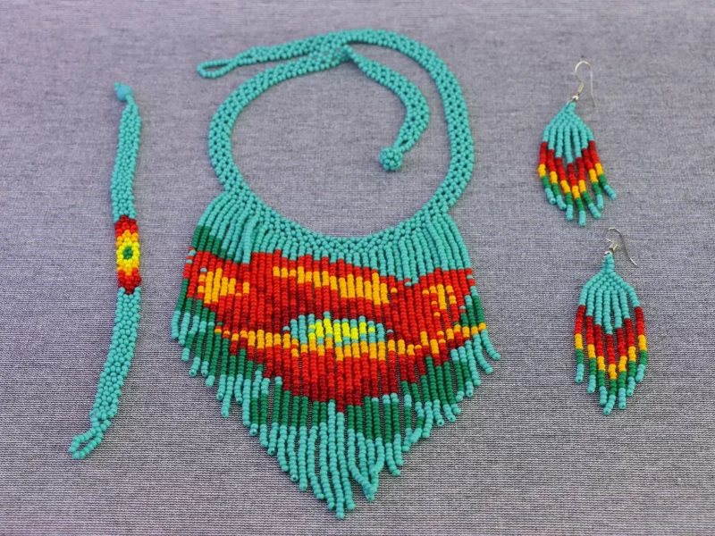 Set Collar Gargantilla Con Flecos Collar De Cuentas Huichol