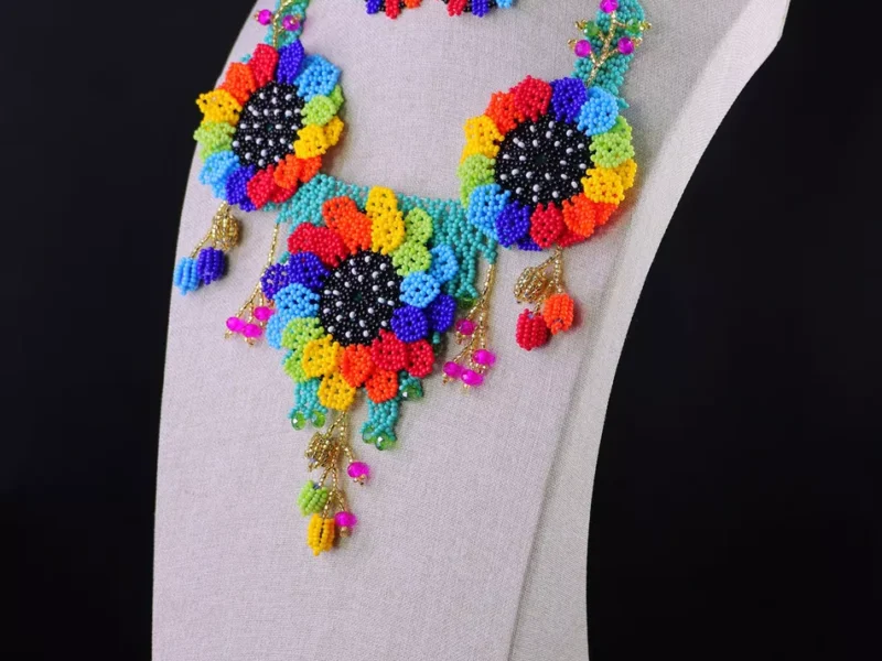 Set Collar 3 Girasoles De Chaquira Collar Gargantilla Huichol