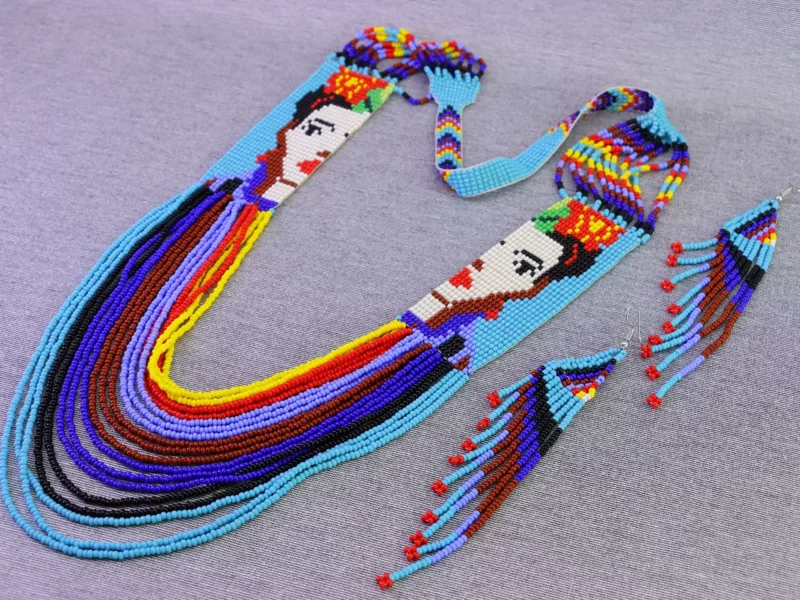 Collar Y Aretes Frida Kahlo Chaquira Collar Largo De Moda