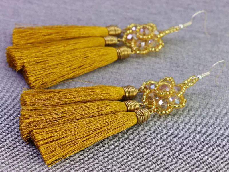 Aretes Largos Artesanal Con Cuentas De Cristal De Moda