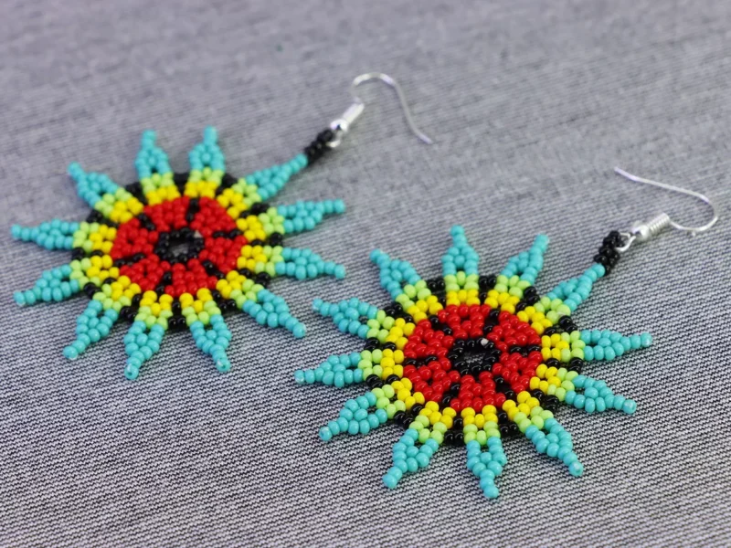 Aretes De Cuentas Huichol Colgante De Moda Artesanal