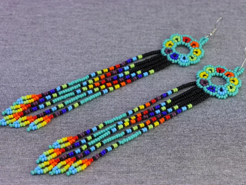 Aretes Largos De Cuentas Huichol Colgante De Moda