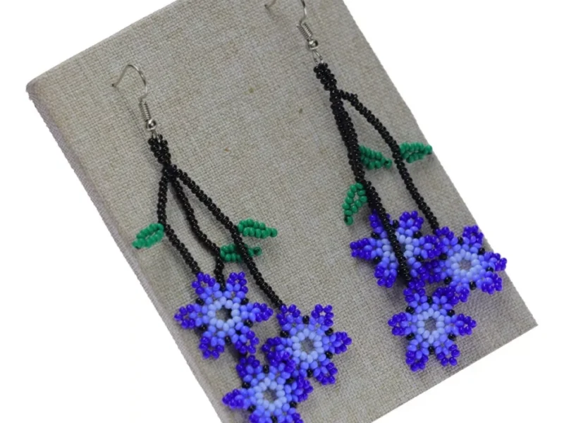 Aretes De Chaquira Colgante Floral Artesanal