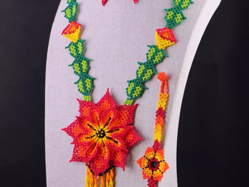 Set Collar Flor Chaquira Collar Largo Arte Huichol
