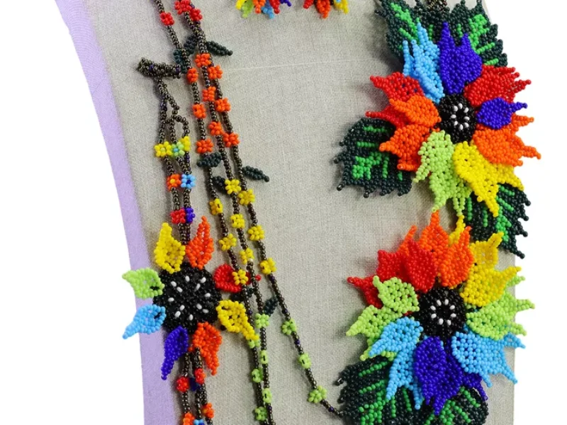 Set Collar De Chaquira Floral Collar Largo De Cuentas Huichol