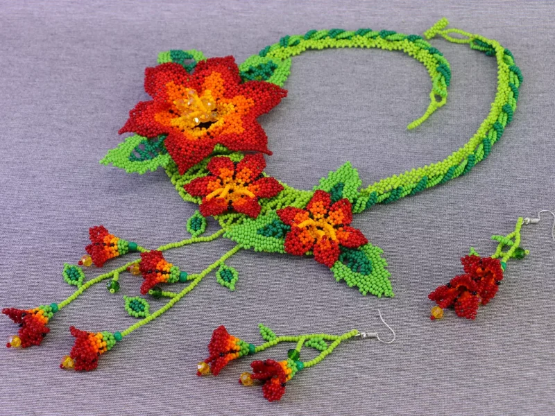 Collar Y Aretes De Flor Chaquira Collar De Cuentas Huichol