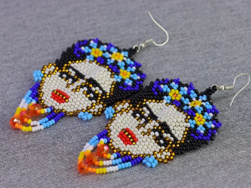 Aretes De Frida Kahlo Chaquira Aretes De Cuentas Huichol