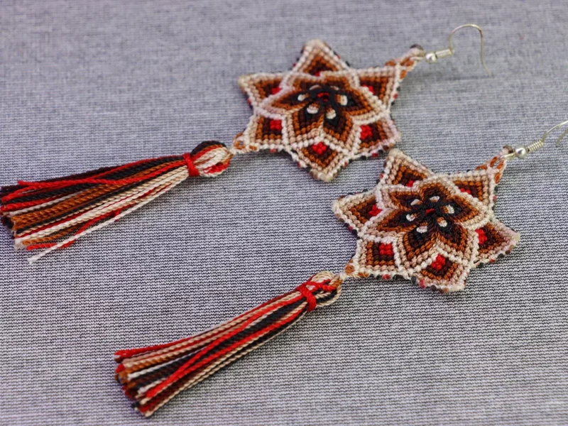 Aretes Bordadas De Flor Artesanal Aretes Colgante De Moda