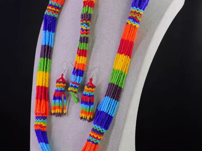 Set Collar De Chaquira Zulu Collar Largo Artesanal