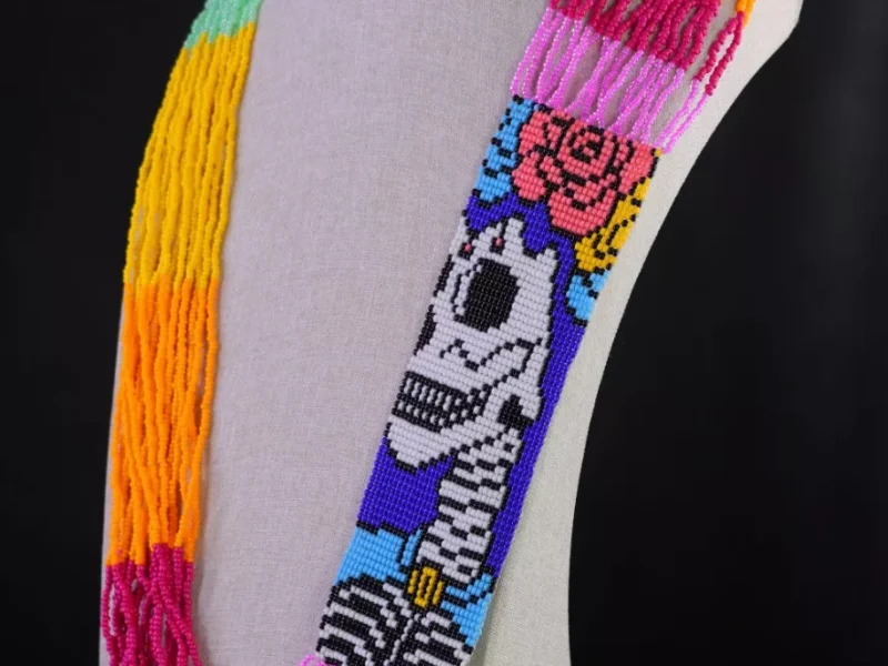 Collar De Chaquira Calavera Collar Largo Artesanal