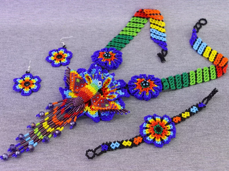 Set Collar De Colibri Chaquira Collar De Moda Arte Huichol