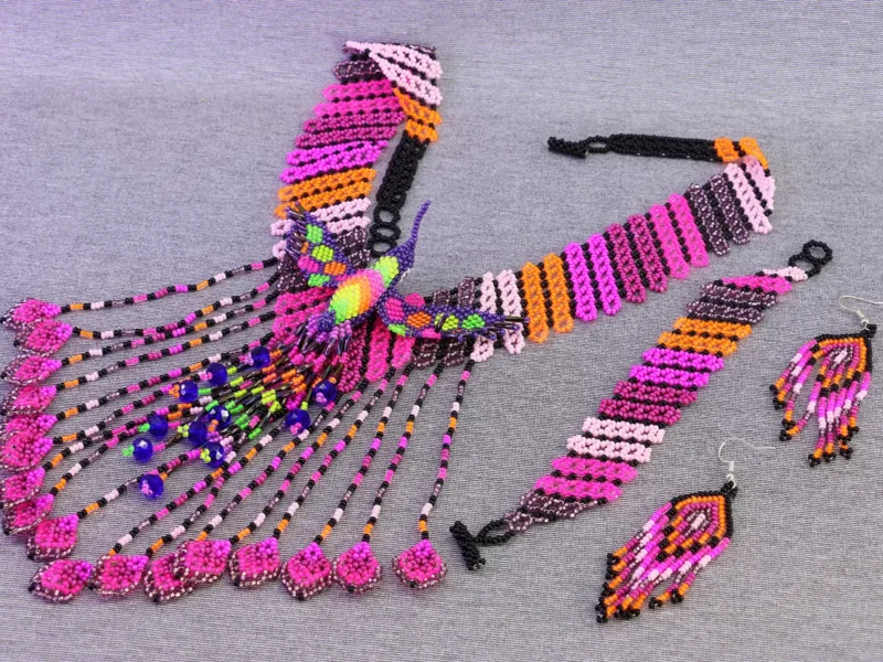 Set Collar De Colibri Flecos Collar De Cuentas Huichol