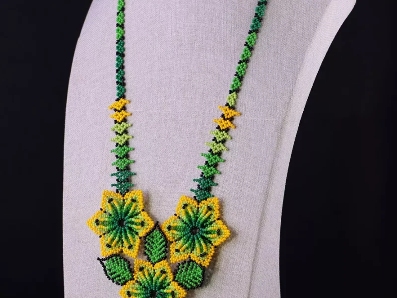 Collar De 3 Flores Chaquira Collar Floral Arte Huichol