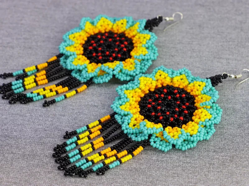 Aretes De Cuentas Huichol Colgante De Girasol