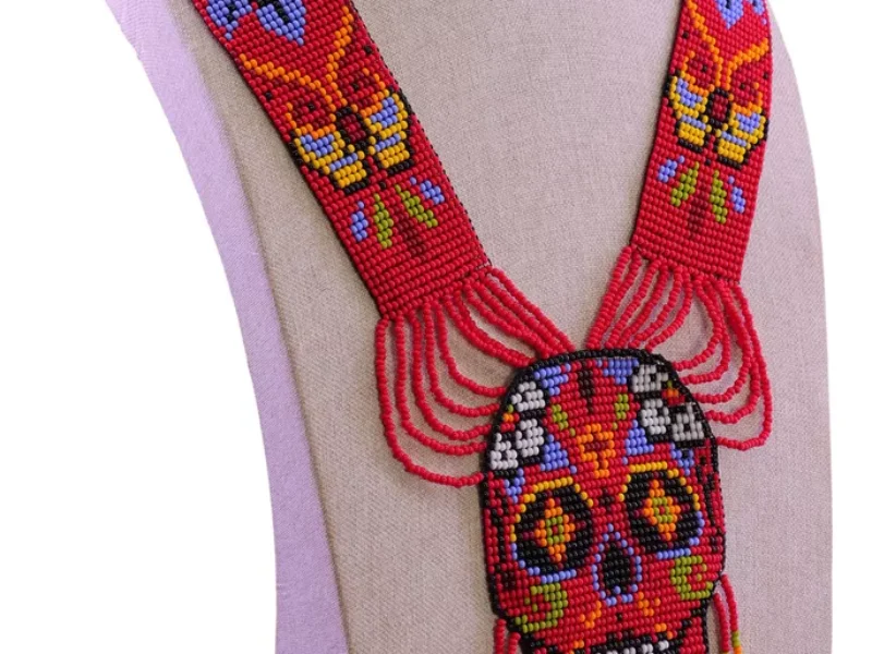 Collar Largo De Chaquira Calavera Collar De Cuentas Huichol