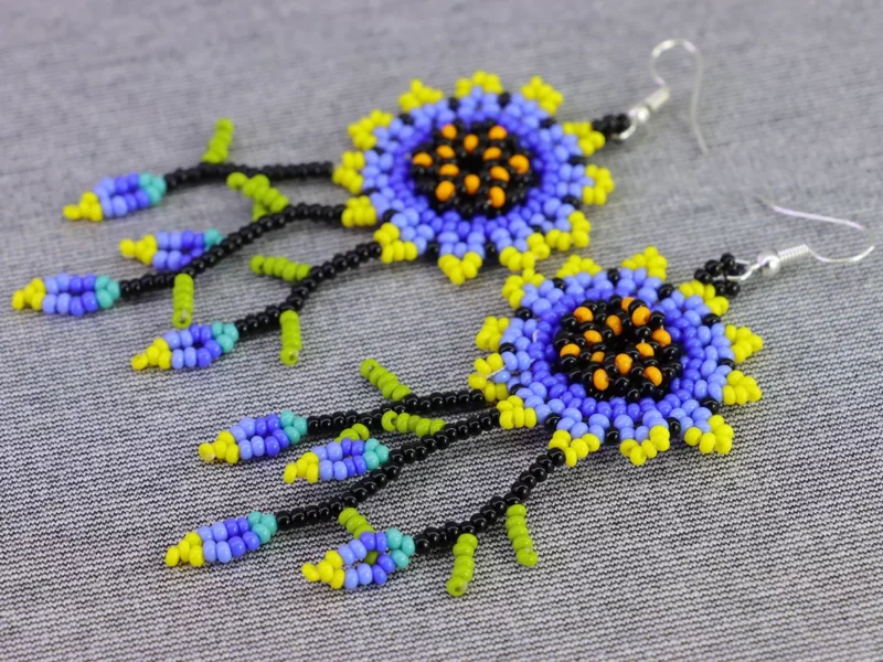 Aretes De Chaquira Colgante De Flor Artesanal