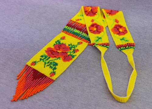 Collar Largo Diseño Corbata Floral Collar De Cuentas Huichol