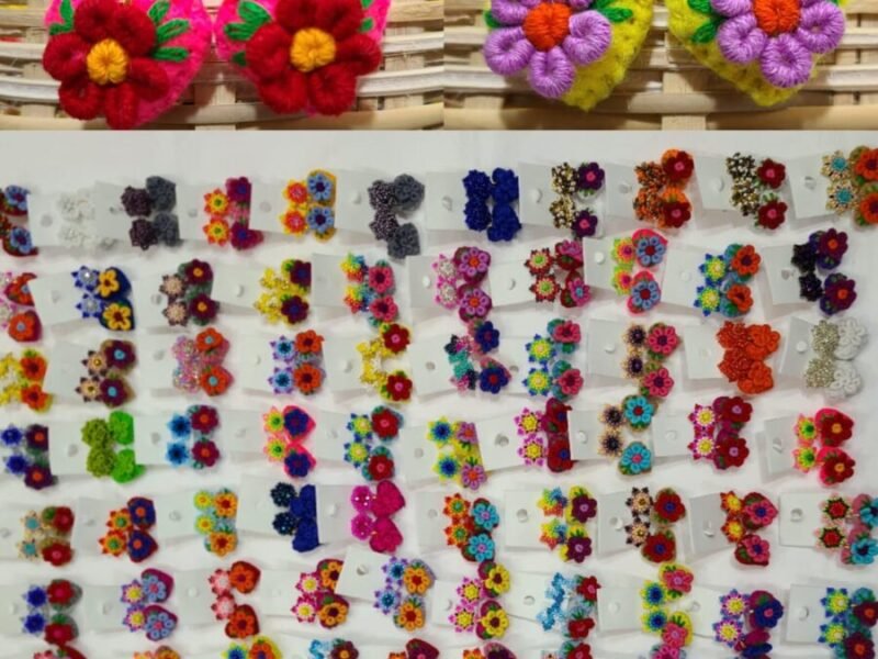 6 Pares De Aretes Broquel Corazón Bordadas Artesanal