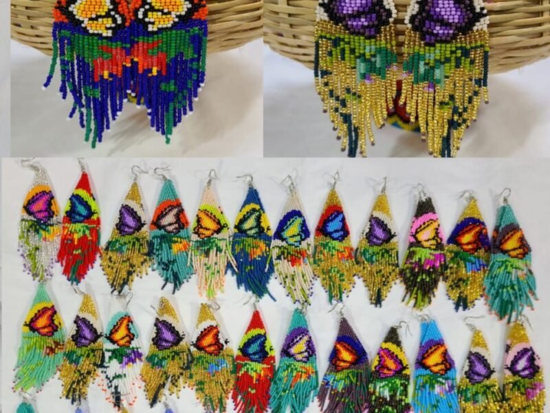 Set de 2 Pares De Aretes De Mariposa Flecos Artesanal