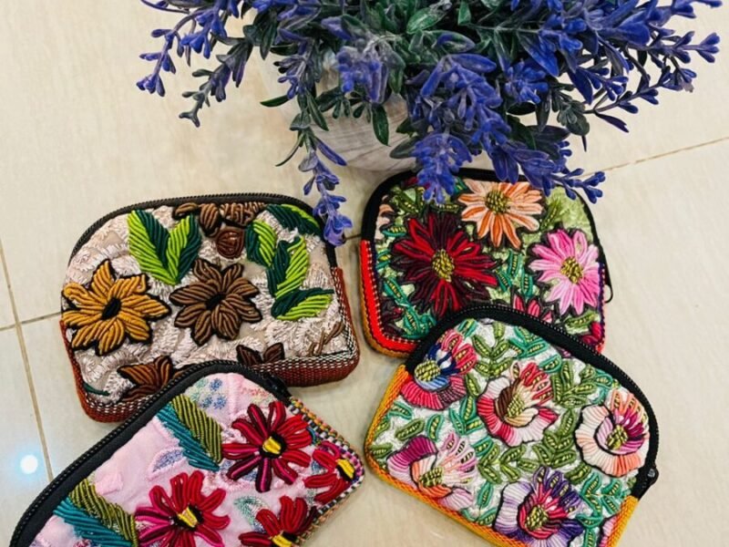 Set De 7 Monederos Bordadas Floral Artesanal