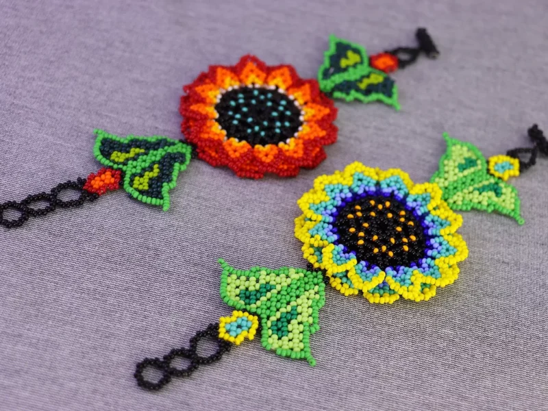 Pulseras De Flor Girasol Chaquira Pulseras De Cuentas Huichol