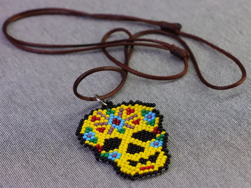 Collar Dije De Calavera Chaquira Collar De Cuentas Huichol