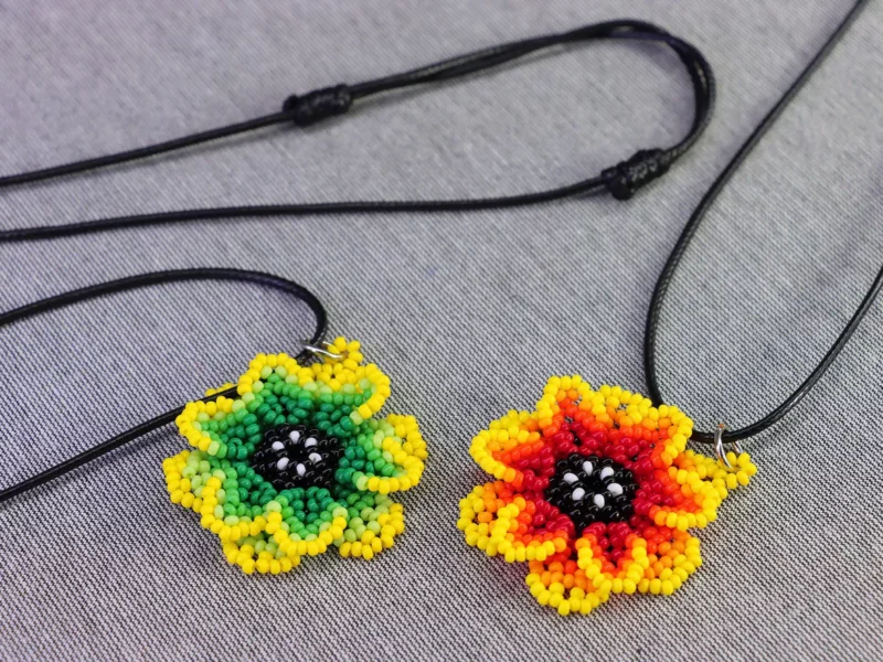 Collar Dije De Girasol Chaquira Collar De Cuentas Huichol