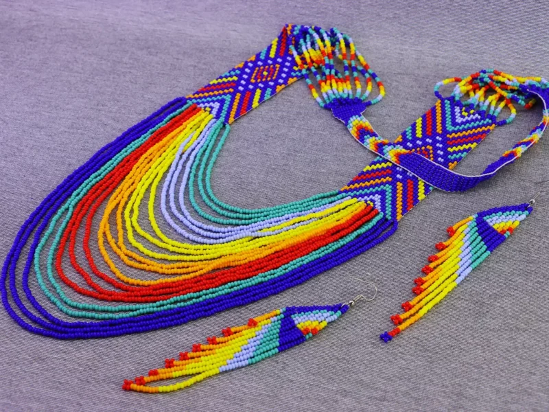 Set Collar Largo De Cuentas Huichol Collar De Moda Artesanal