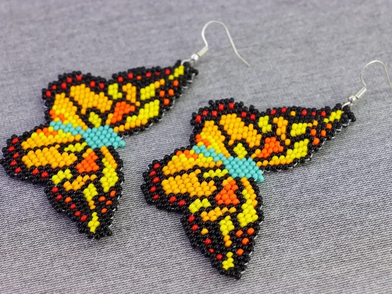 Aretes De Mariposa Colgante Artesanal Aretes De Cuentas Huichol