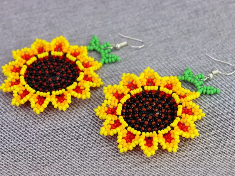 Aretes De Girasol Chaquira Aretes De Cuentas Huichol