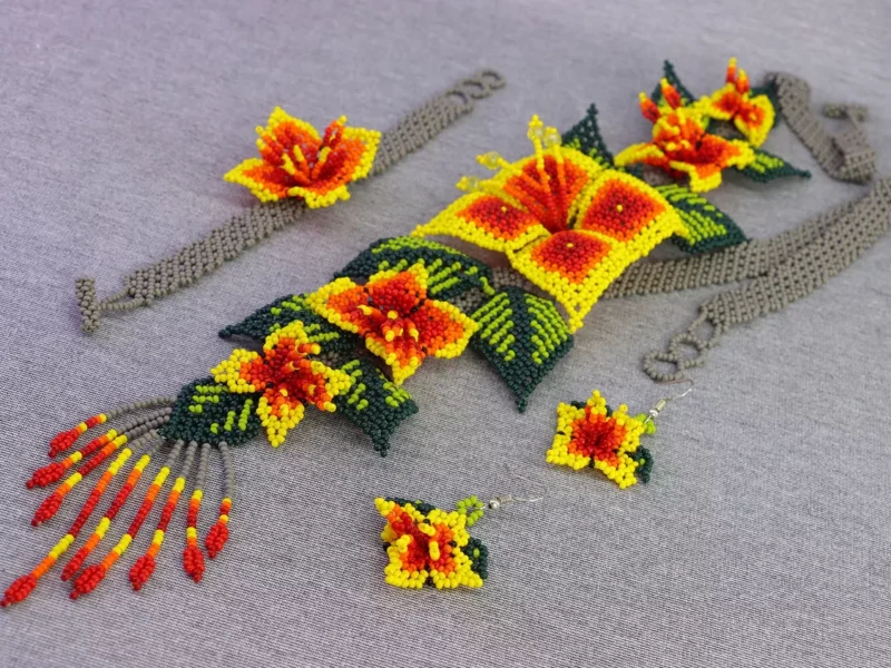 Set Collar Largo Floral Chaquira Collar De Cuentas Huichol