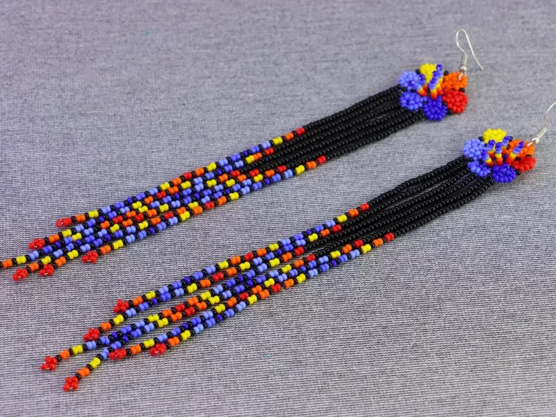 Aretes Largos De Chaquira Colgante Con Flecos De Moda