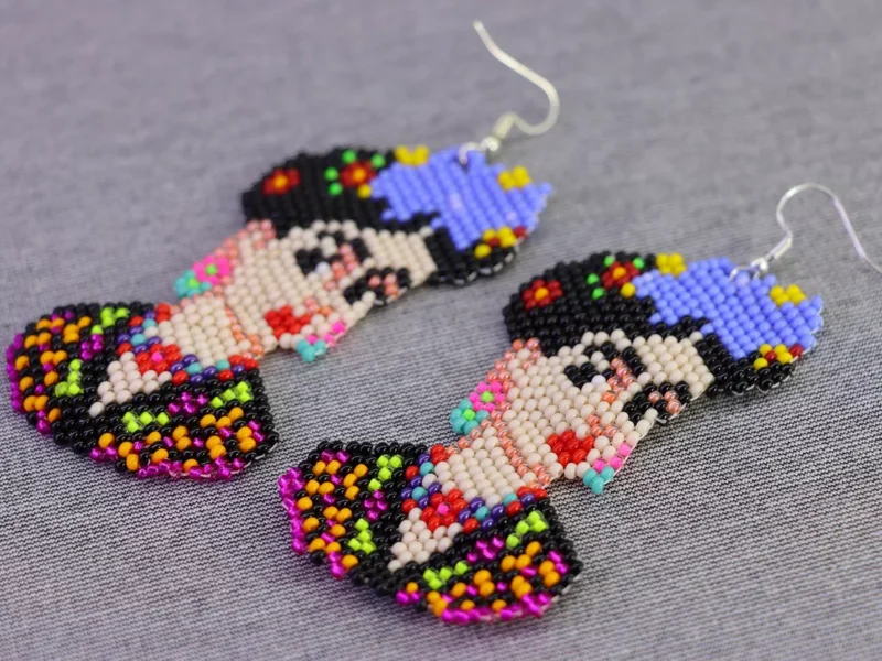 Aretes De Frida Kahlo Aretes Colgante De Chaquira Artesanal