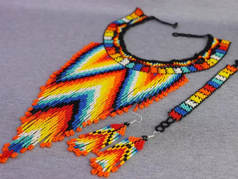 Set Collar Flecos De Cuentas Huichol Collar Largo De Moda
