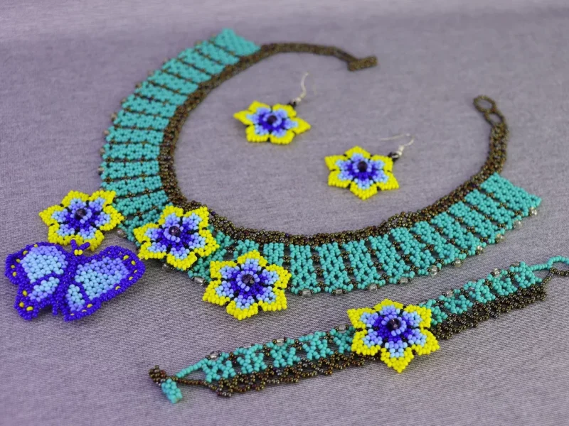 Set Collar De Flor Mariposa Chaquira Gargantilla De Moda